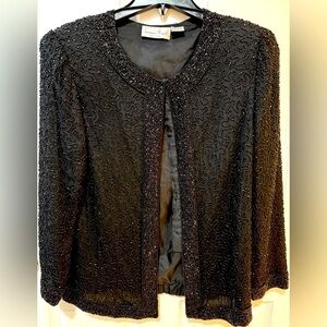 Laurence Kazar Vintage Black Hand Beaded Evening Jacket Gala Yacht Luxury Glam